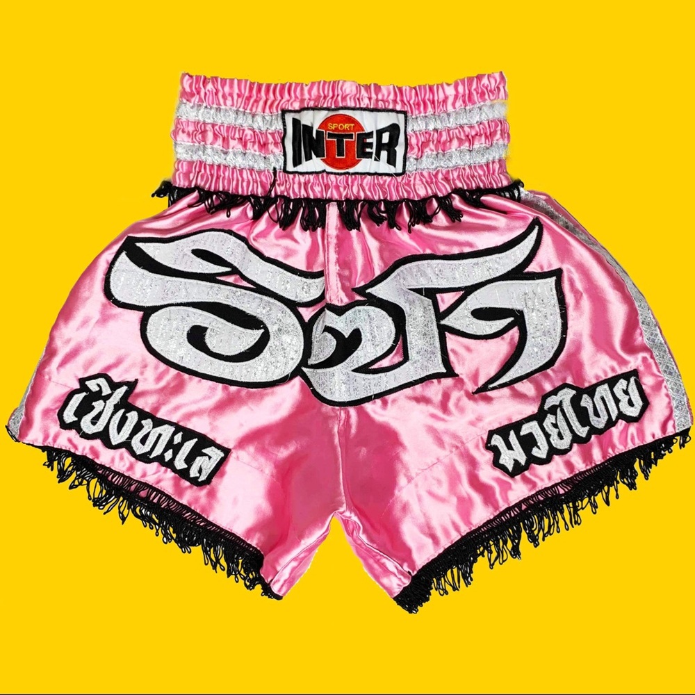 SATIN PINK BOXING SHORTS HIGH WAISTED
